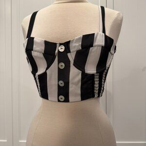 Vanessa Mooney Black White Striped Bustier Crop Top (M) NWT